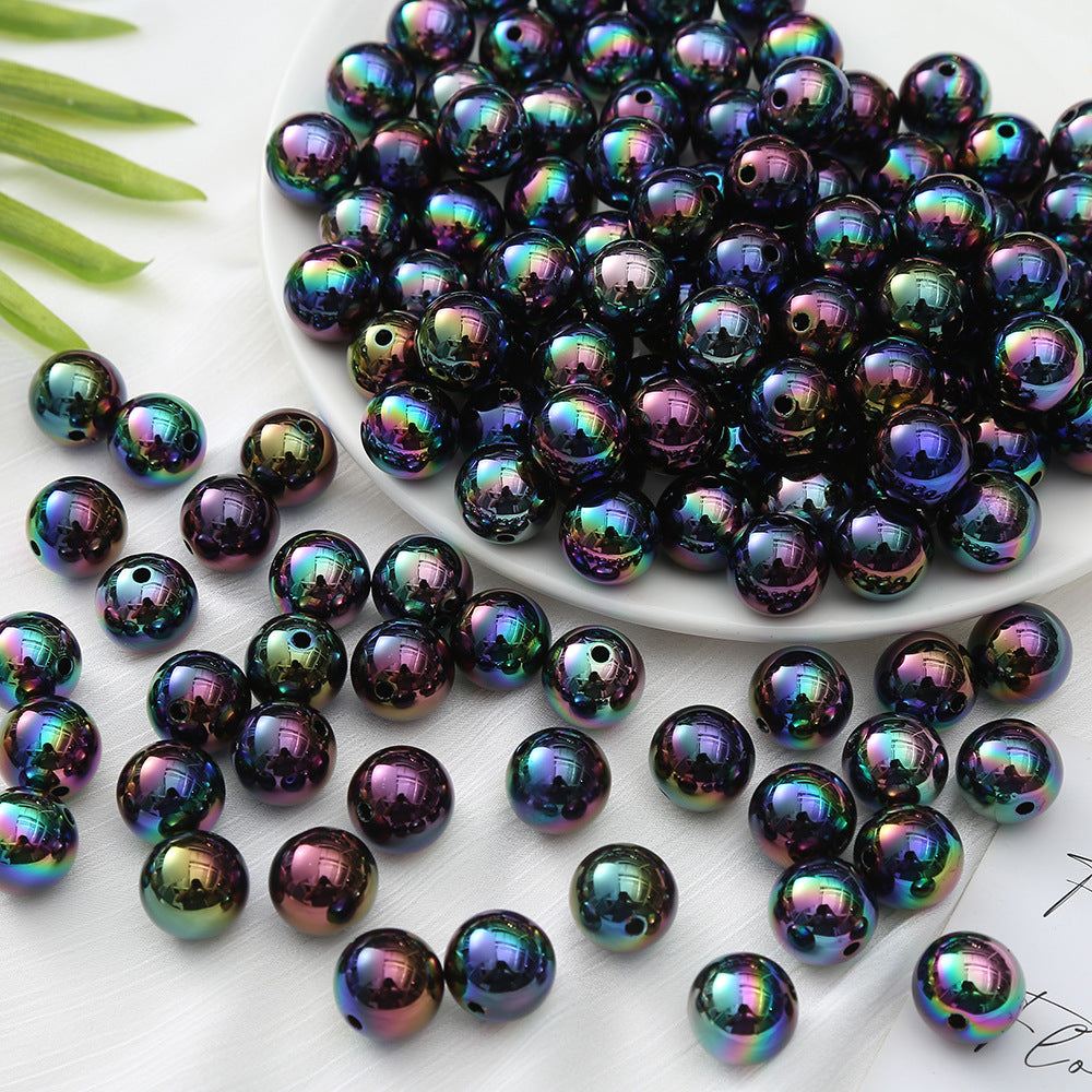 Lot de 50 perles rondes en acrylique de 16 mm, noires, arc-en-ciel, pour la fabrication de bijoux et de chaînes de téléphone portable