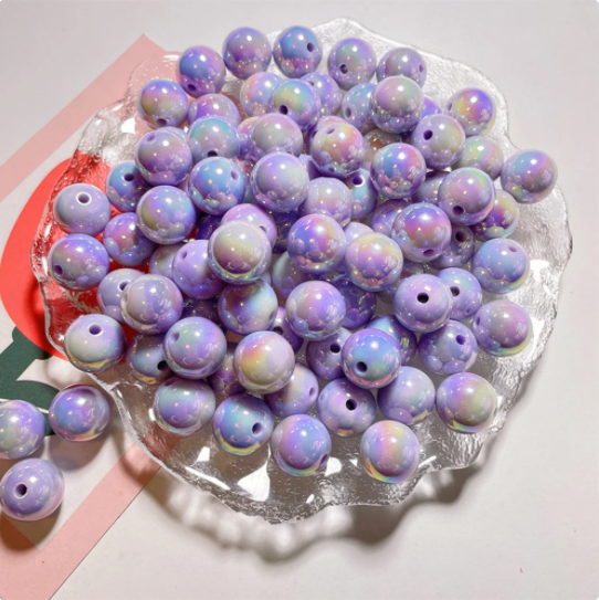 Kit de fabrication de bracelets et colliers en perles rondes acryliques de 16 mm, couleur bonbon, violet, avec fermoir à chaîne et fil pour colliers et bracelets 