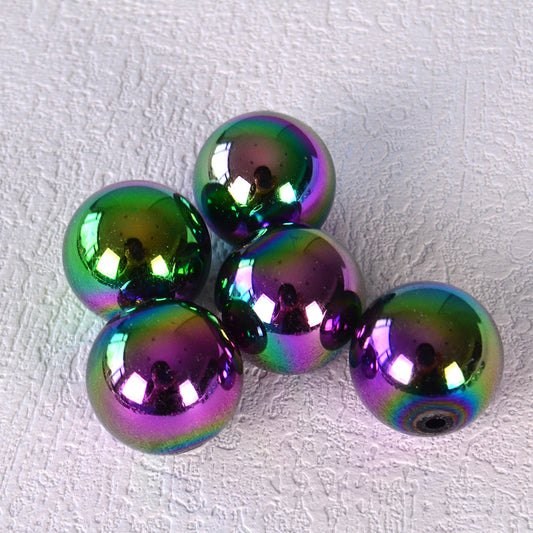 50pcs 16mm Acrylic Beads Ab Black Beads Round Rainbow Color Beads Acrylic Beads for DIY Jewelry Making Mobile Phone Chain Making