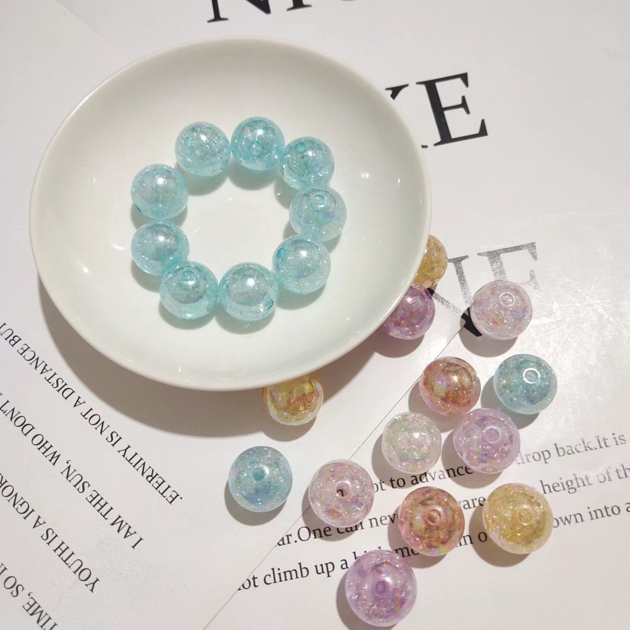 16mm Blue Acrylic Crystal Beads Round Crackle Glass Beads Charms for Jewelry Making Bracelets Earring Necklace Adults Beading DIY Art Craft Ornament Birthday Gifts