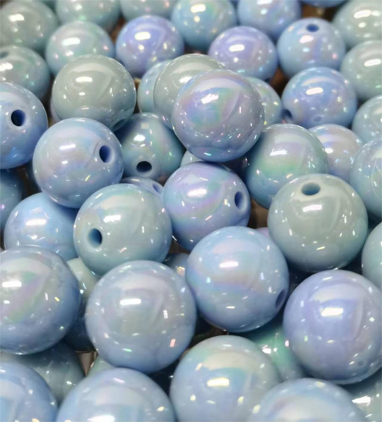 Perles acryliques rondes bleu clair de 16 mm, multicolores, idéales pour la fabrication de bijoux faits à la main 
