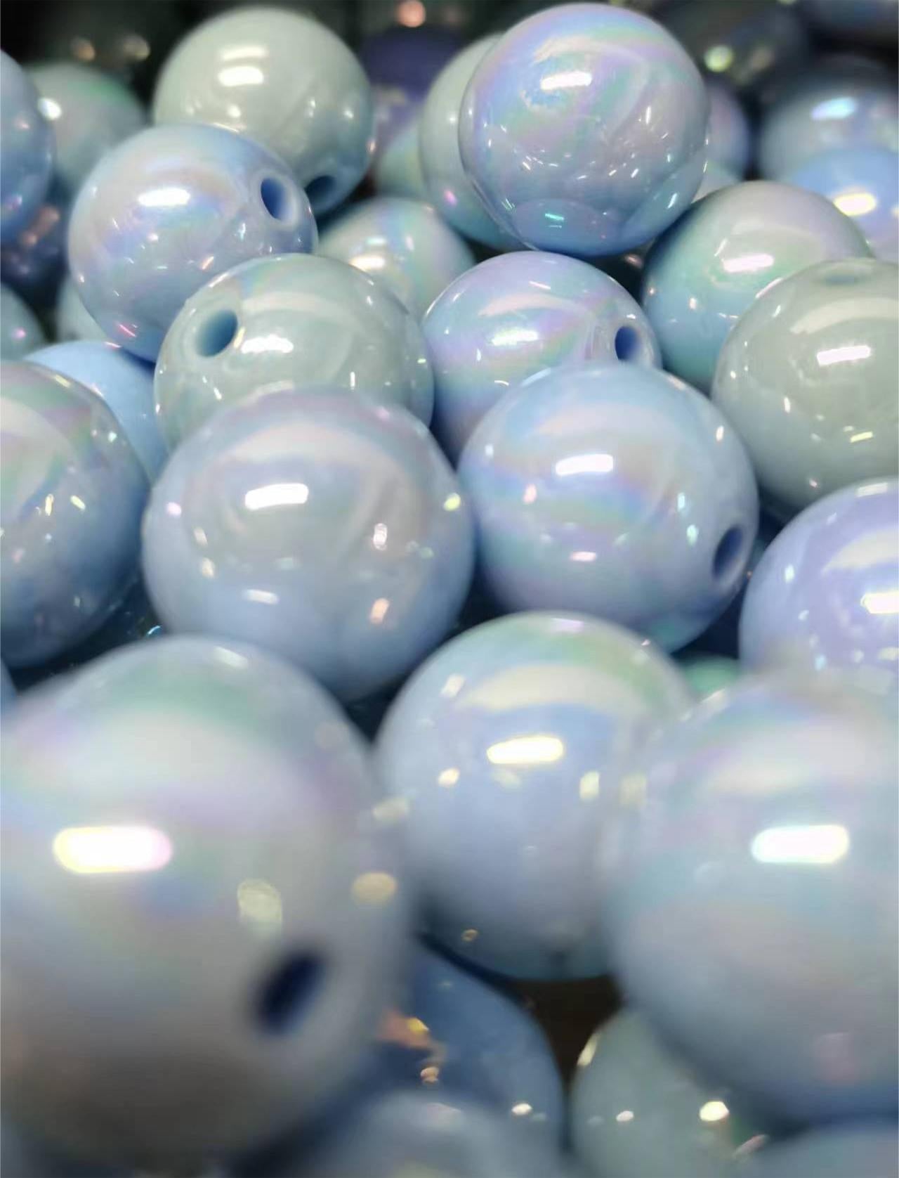 Perles acryliques rondes bleu clair de 16 mm, multicolores, idéales pour la fabrication de bijoux faits à la main 